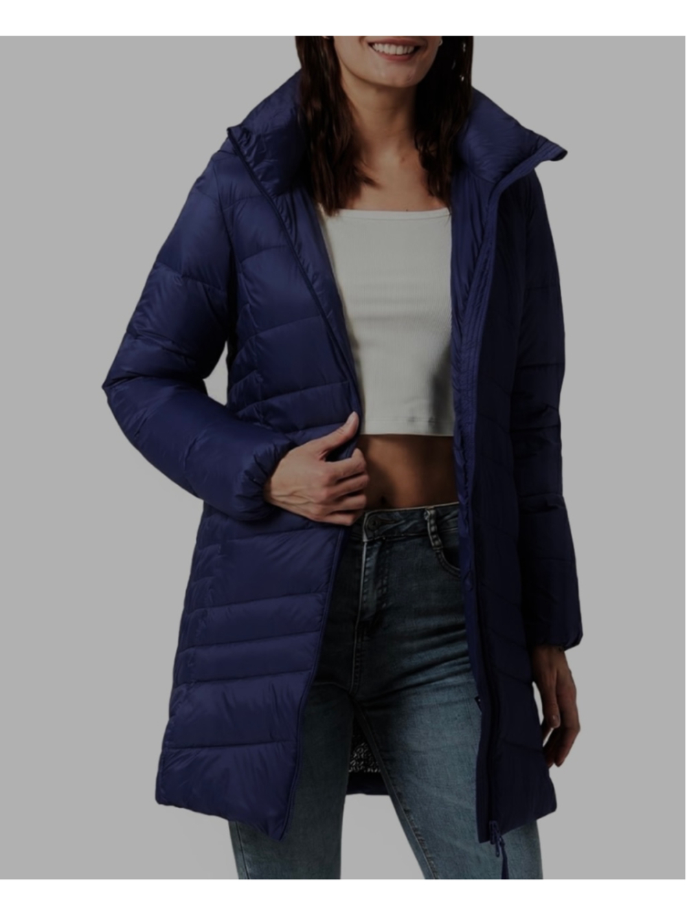 NEW Thermal Lightweight Down Jacket Long Puffer Hiking Coat Detachable Hood XL